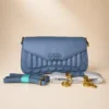 MISS ALITA Quilted Blue Leather Handbag with Detachable Strap