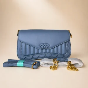 MISS ALITA Quilted Blue Leather Handbag with Detachable Strap